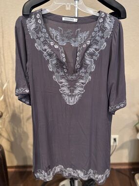 Monoreno Charcoal Tunic/Dress with Silver Embroidery